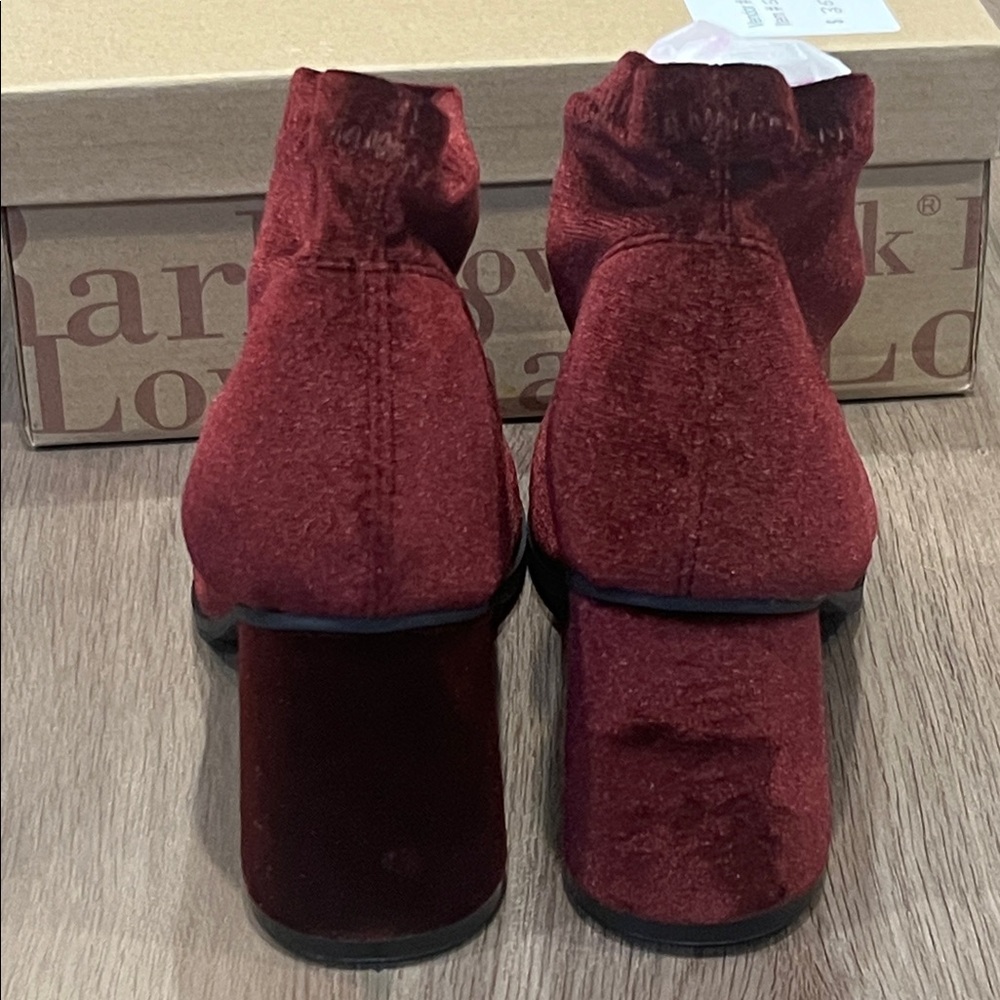New Lov Mark Slinky Wine Velvet/Burgundy Velvet Heeled Booties Size 6 - Picture 6 of 15